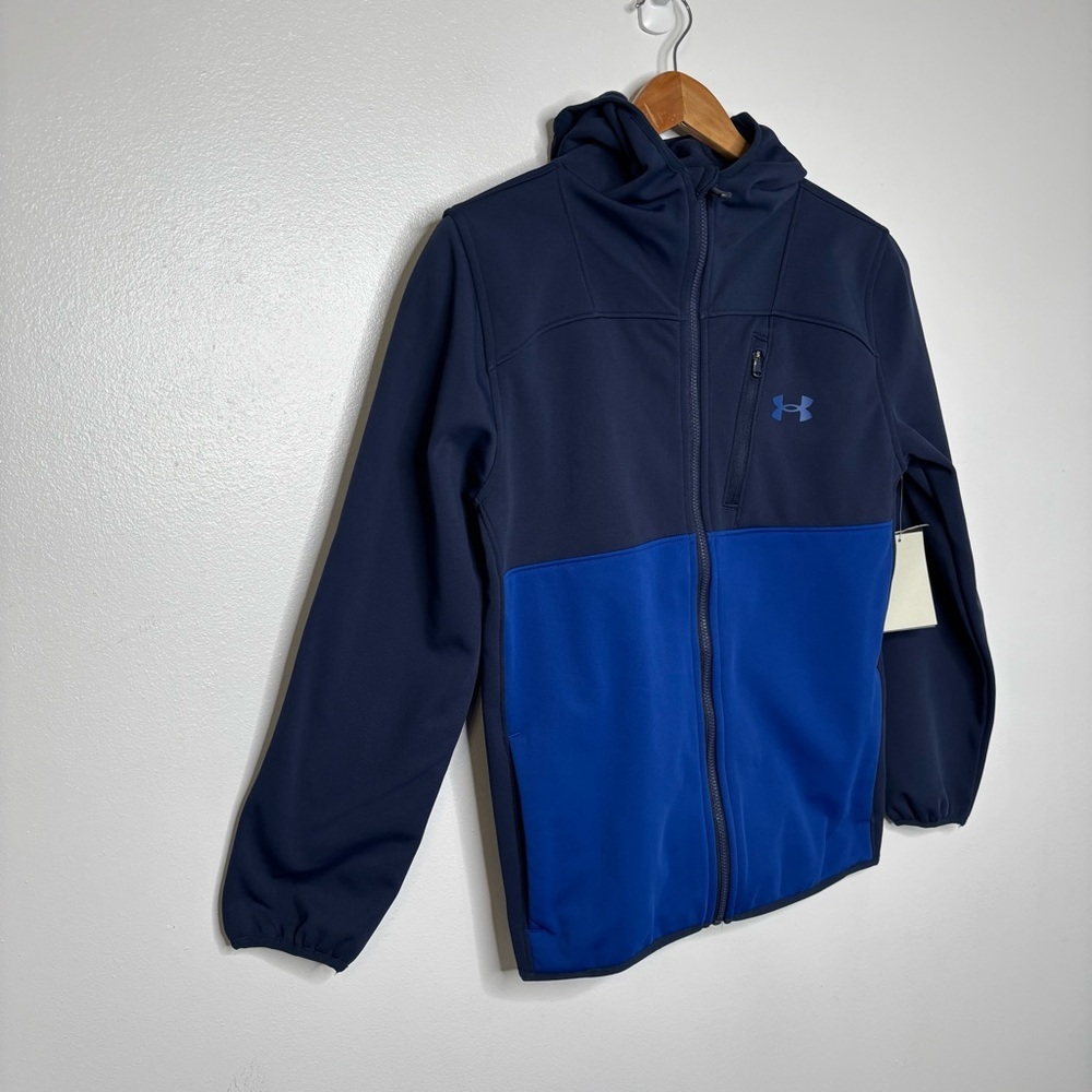 Under Armour Full Zip Hooded Jacket Youth Large Blue Colorblock NWT - Picture 2 of 10